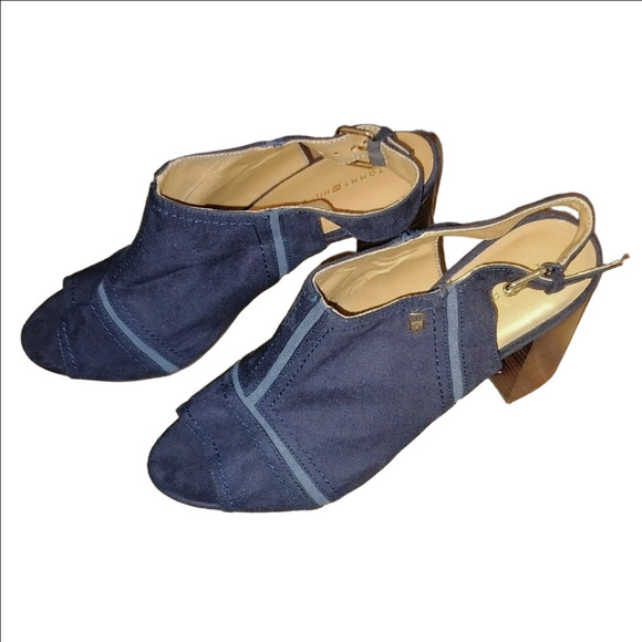 Tommy Hilfiger Blue Slingback Heels Asymmetrical Design - Picture 5 of 7